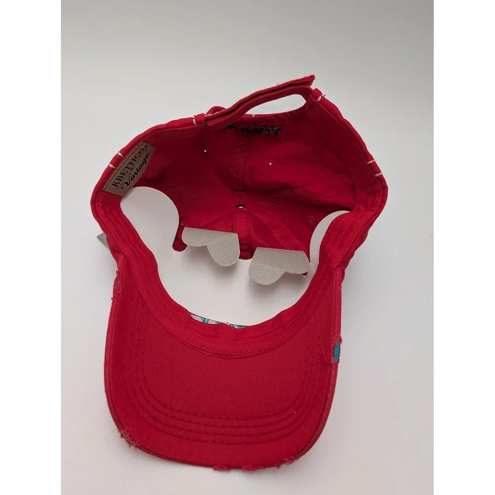 Hey Yall Distressed Vintage Southern Hat Stitch Baseball Cap Women OS Red NWT